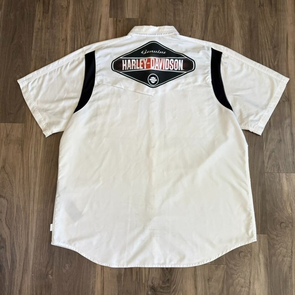 Harley Davidson Button Up Shirt Men's Size 3XL White Black Worn